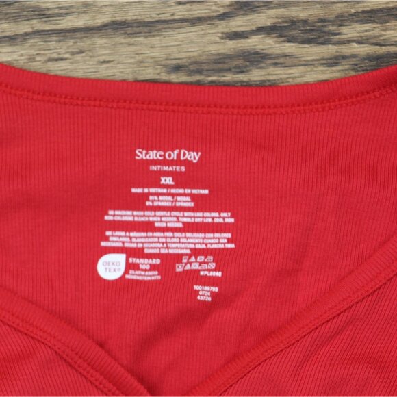 NWT State Of Day Womens Long-Sleeve Henley Sleeve Pajama Shirt Top Tango Red 2XL - Picture 4 of 4